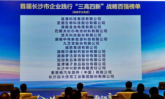 太阳成集团tyc9728荣登“长沙市企业践行‘三高四新’战略百强榜”
