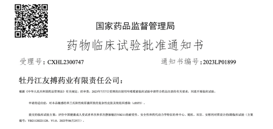 太阳成集团tyc9728自主研发新药注射用咔喏霉素（YB211项目）获批临床试验
